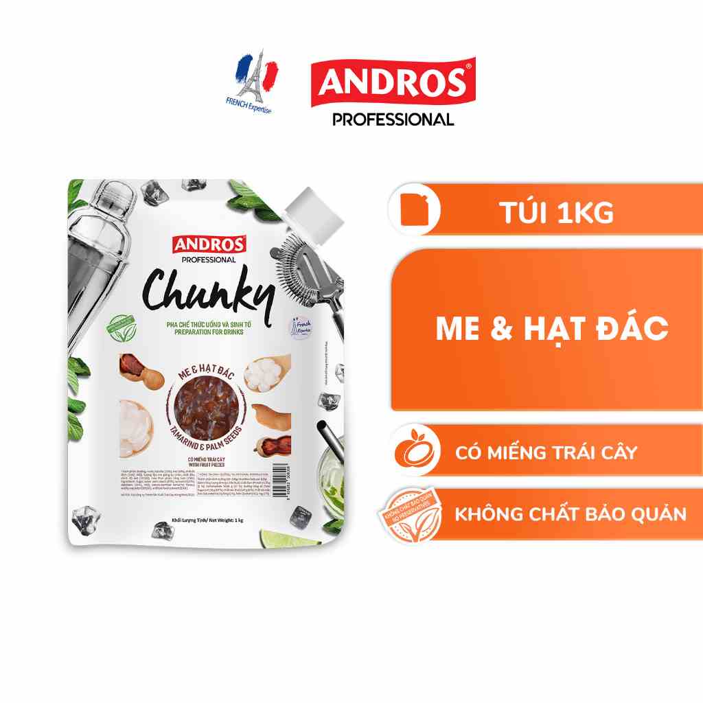 Mứt Trái Cây Pha Chế Me & Hạt Đác - Có Miếng Trái Cây Thật - ANDROS CHUNKY - 1KG