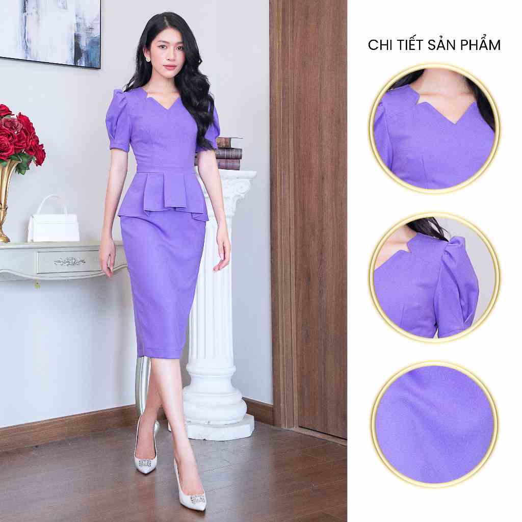 [Mã BMLTB200 giảm đến 100K đơn 499K] Đầm Peplum cổ tim - Tím 4014 - Guco