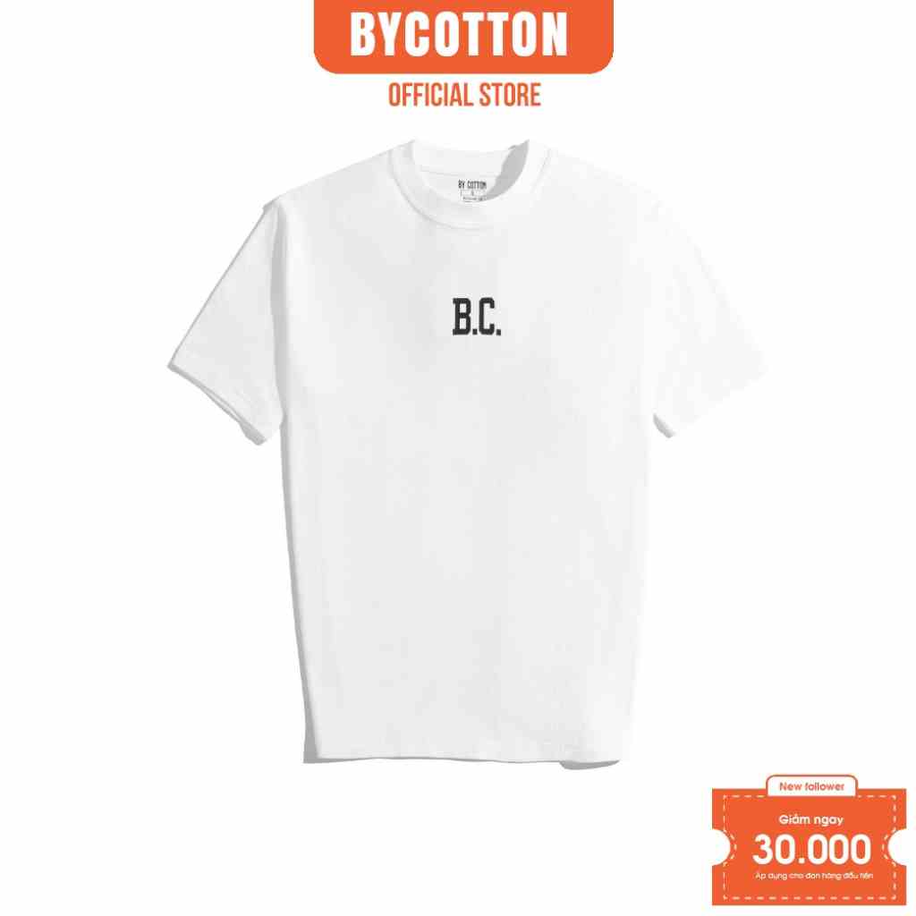 [Mã BYCO2224T giảm ngay 50K đơn 0K] Áo Thun Nam Ngắn Tay Cổ Tròn Màu Trắng In Decal By Cotton