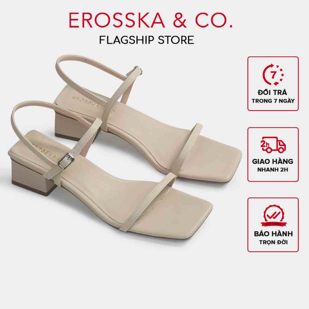 Erosska - Giày sandal cao gót nữ hở mũi quai mảnh gót vuông cao 4cm màu đen - EMO79