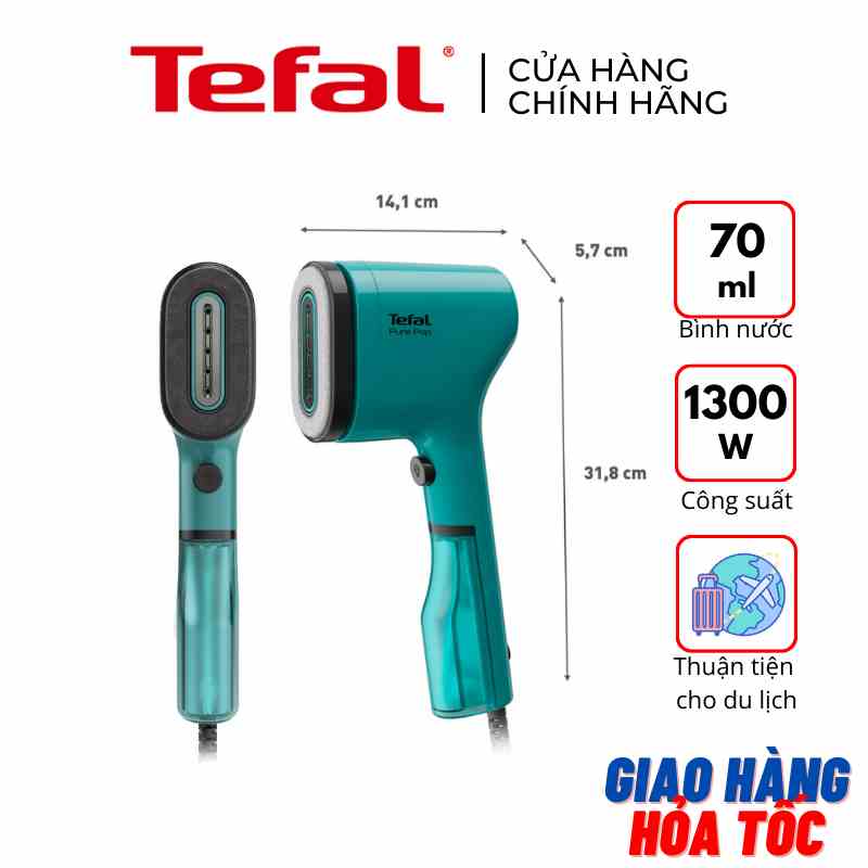 Bàn ủi hơi nước cầm tay Tefal Pure Pop DT2024E1 1300W - Xanh lơ - Hàng chính hãng