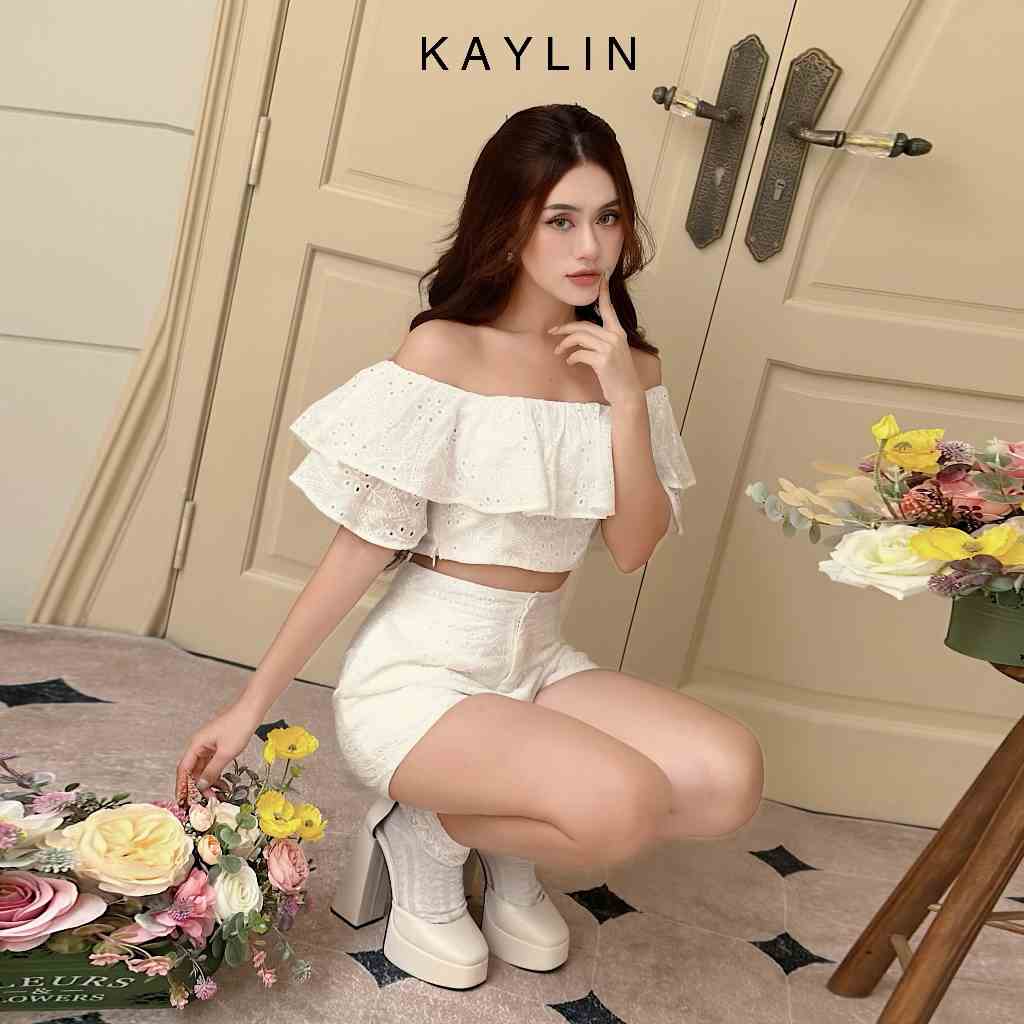 Set áo trễ vai kèm váy phối hoa bánh bèo thời trang KAYLIN - N2010