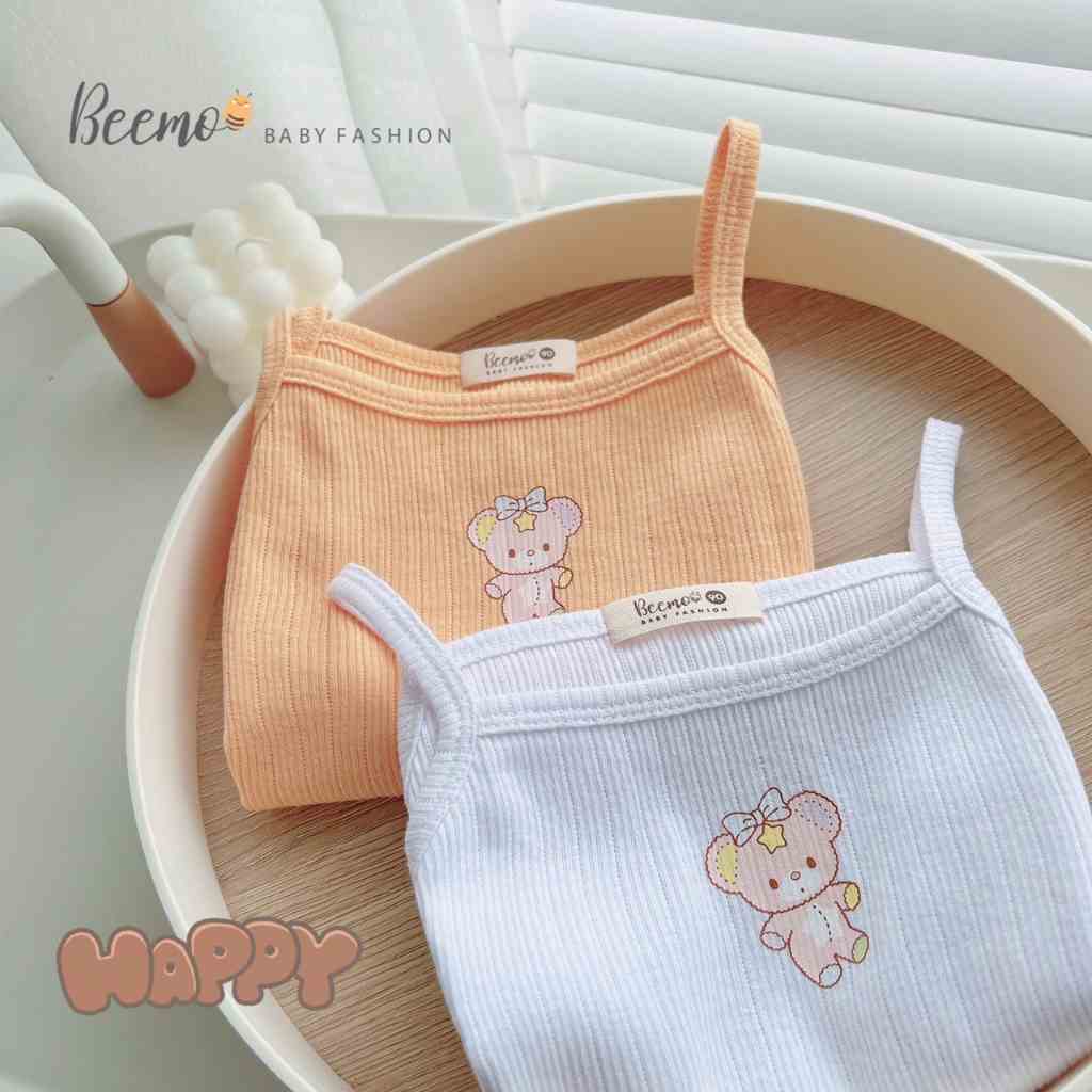 Áo hai dây cho bé Gái,Chất liệu cotton tăm mềm mát,Hình in gấu dễ thương bé nào cũng thích B315