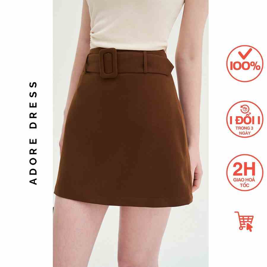 Chân váy Skorts casual style tuytsy trơn nâu  và đen phối belt 313SK1009 ADORE DRESS