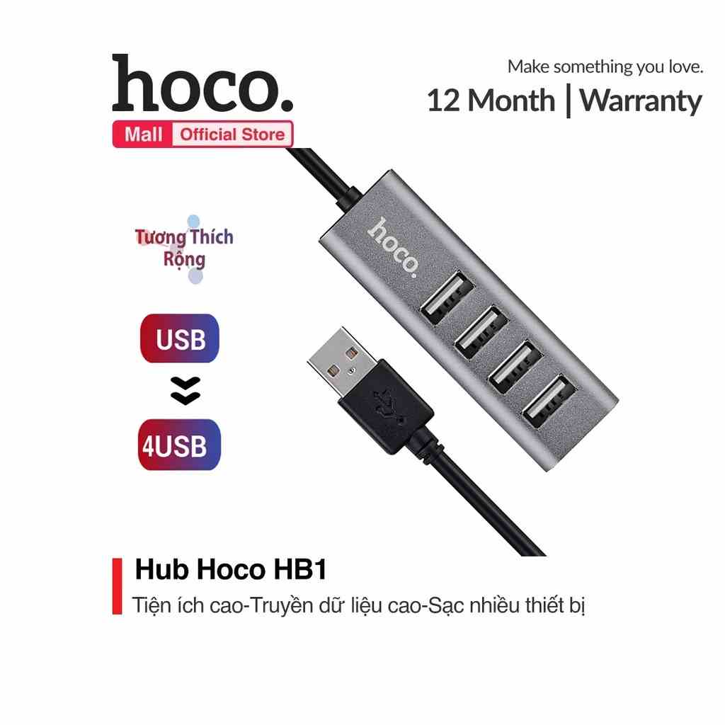 HUB 4 cổng USB Hoco HB1 tương thích cao chất liệu vỏ hợp kim nhôm cao cấp