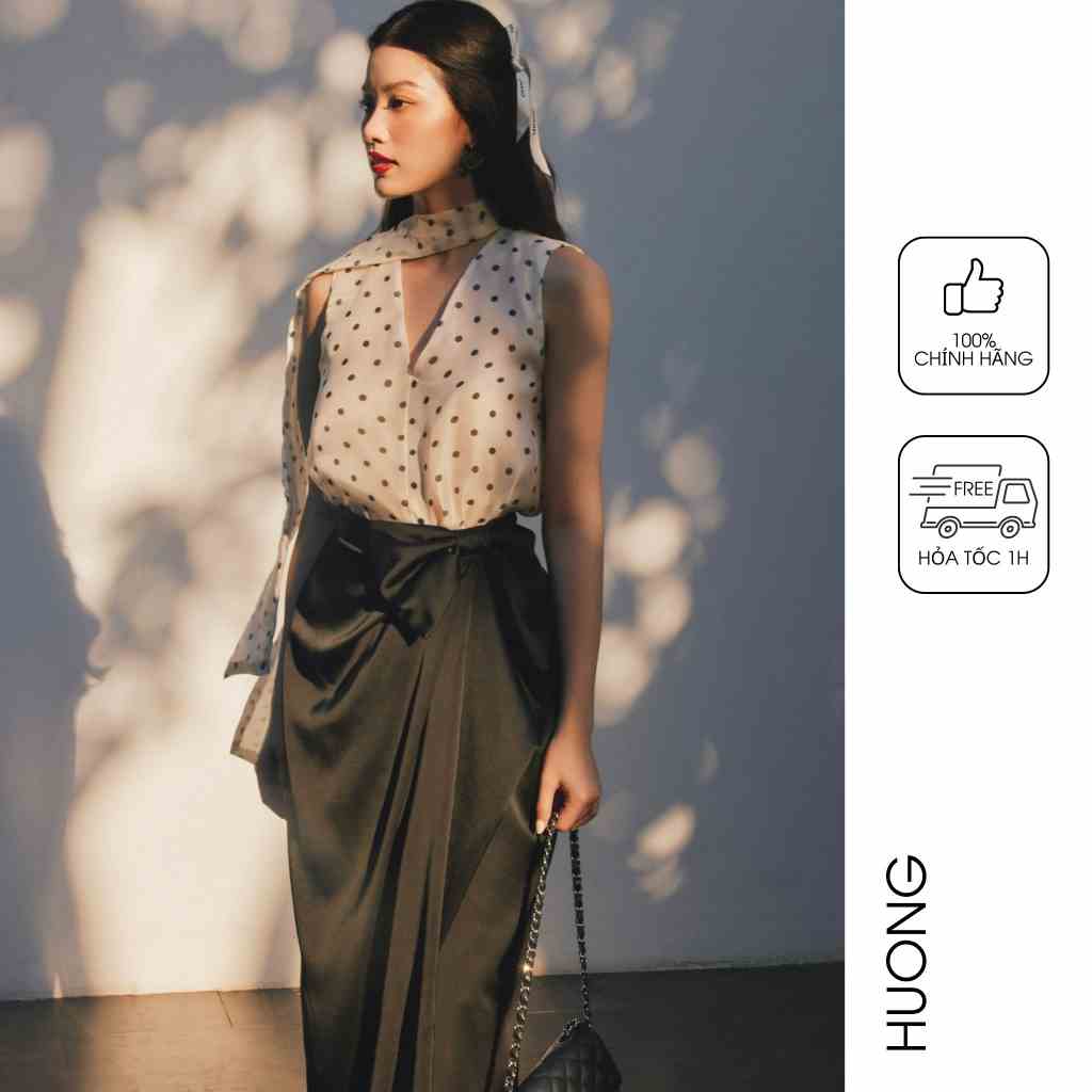 Chân váy satin xếp nơ lệch HUONG BOUTIQUE HBZ470