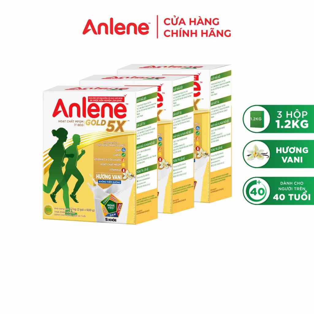 Combo 3 lon sữa bột Anlene Gold 5X hương vani hộp 1.2kg/lon