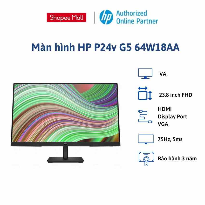 [Mã ELHPPK giảm 10% đơn 500K] Màn hình máy tính HP P24v G5 64W18AA