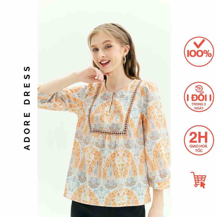 Áo sơ mi top tunic style thô lụa hoạ tiết tunic 313TO1028 ADORE DRESS