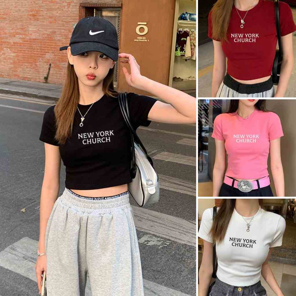 Áo croptop nữ in chữ Newyork Church - Áo thun croptop nữ LOZA CR6196