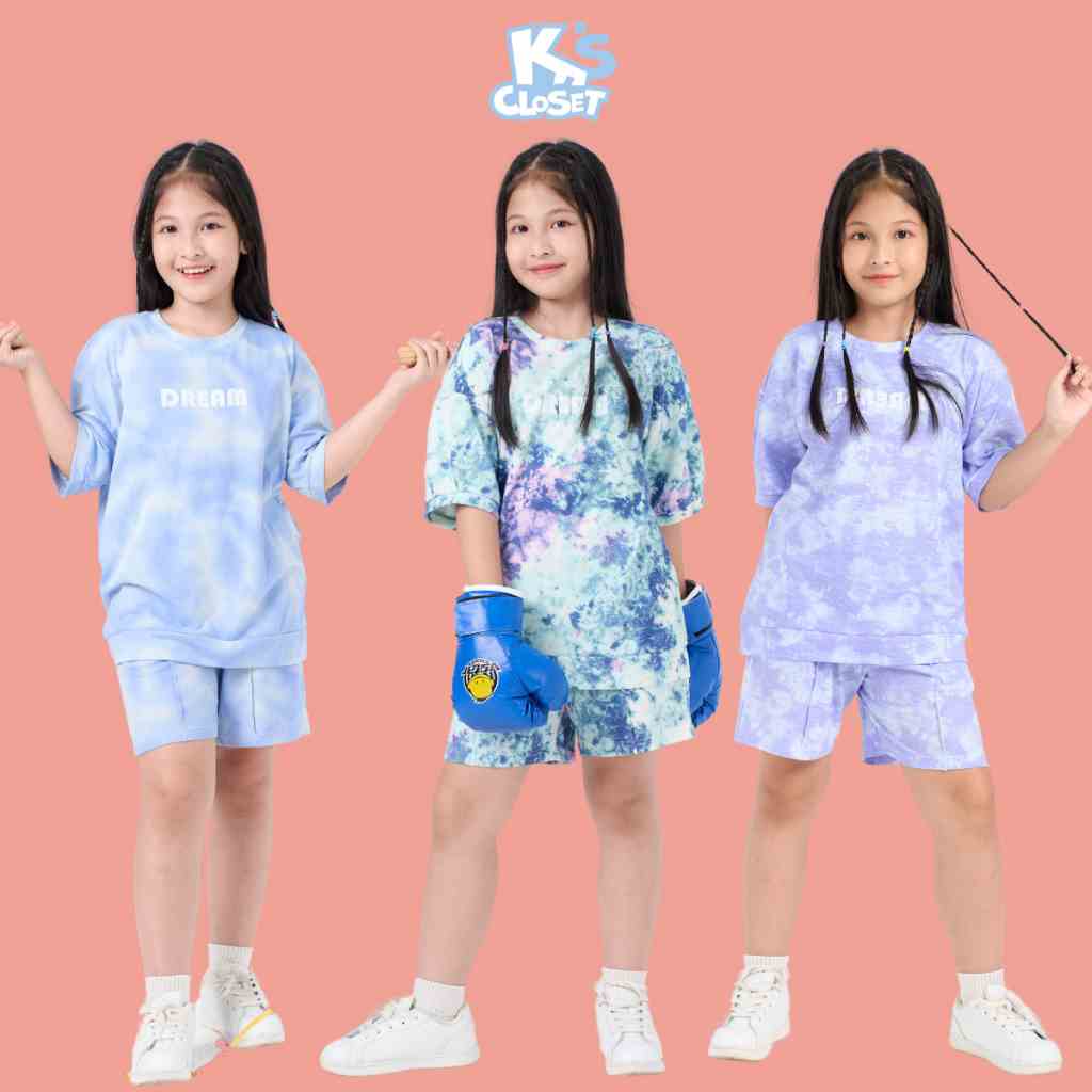 Bộ Quần Áo Cộc Tay Hoạ Tiết Màu Loang KS CLOSET Chất Liệu Cotton Cho Bé Gái (2-14 Tuổi) KT252THS