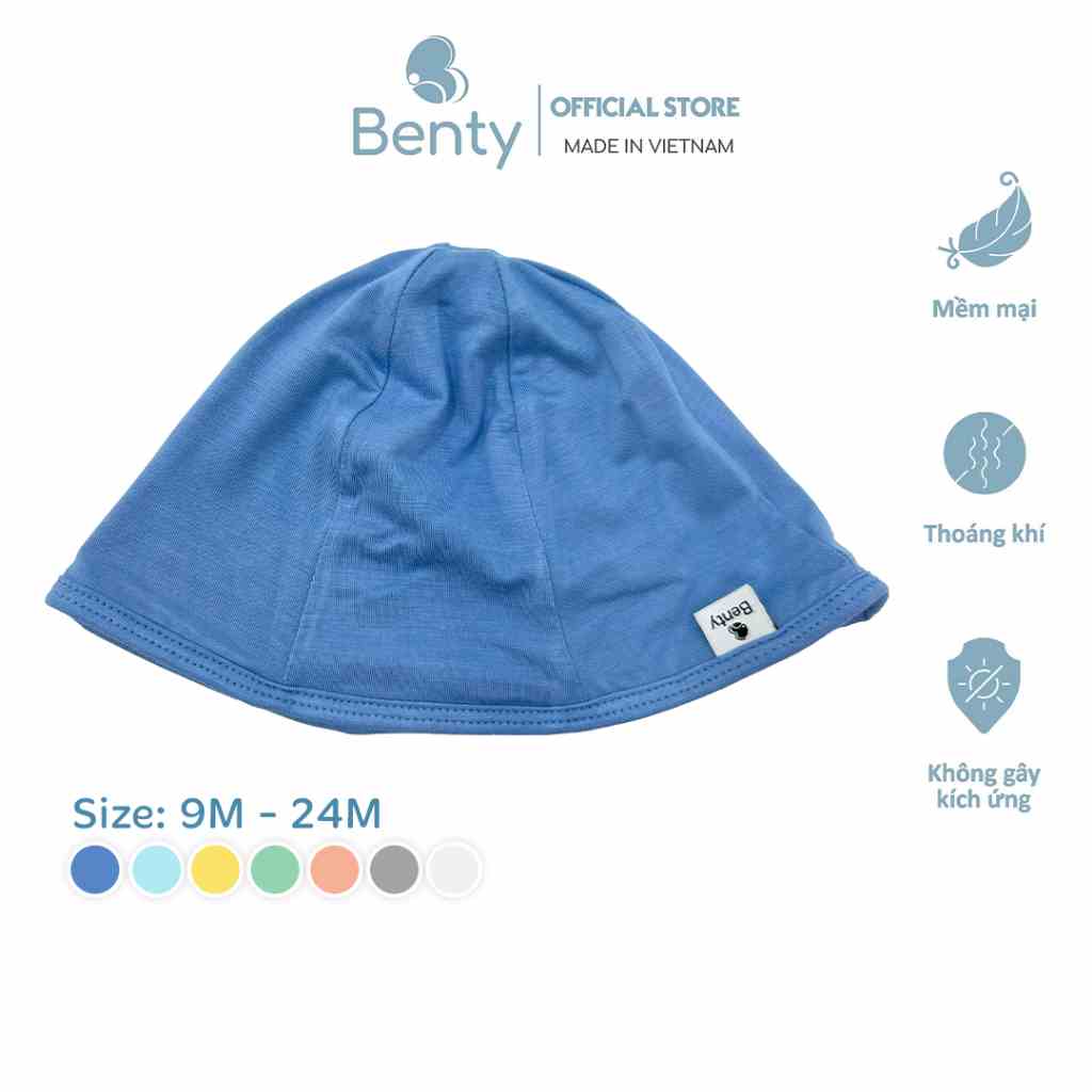 Mũ bèo 2 lớp màu trơn BENTY basic unisex cotton bé trai bé gái, mũ trẻ em size 9M-24M