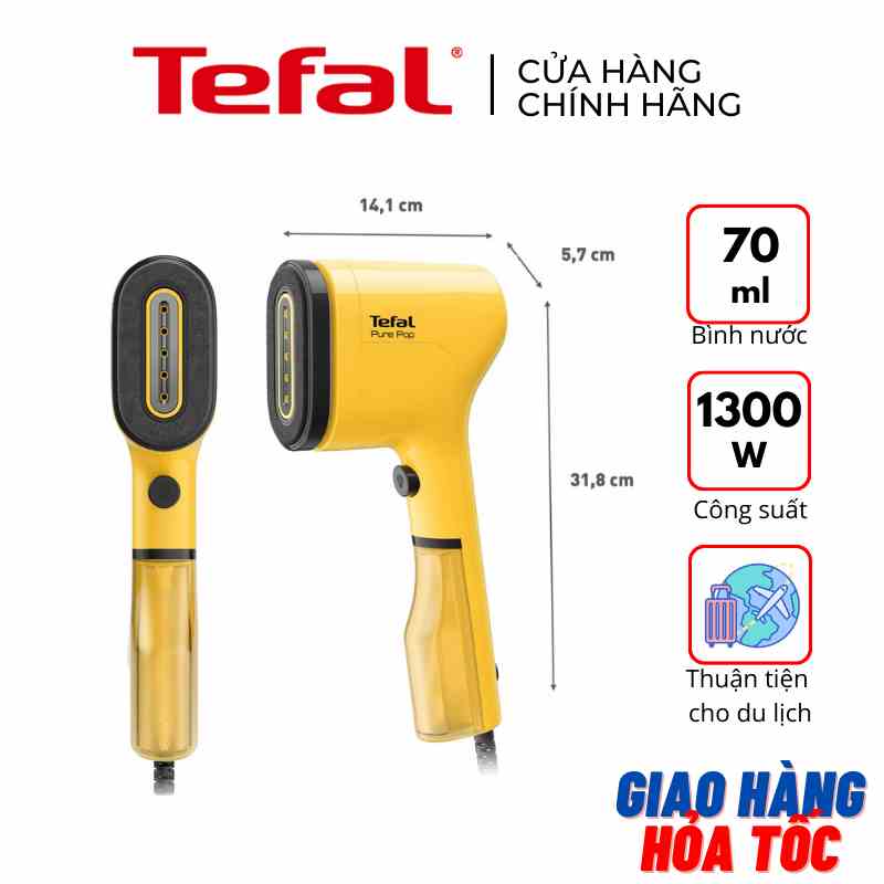 Bàn ủi hơi nước cầm tay Tefal Pure Pop DT2026E1 1300W - Vàng - Hàng chính hãng