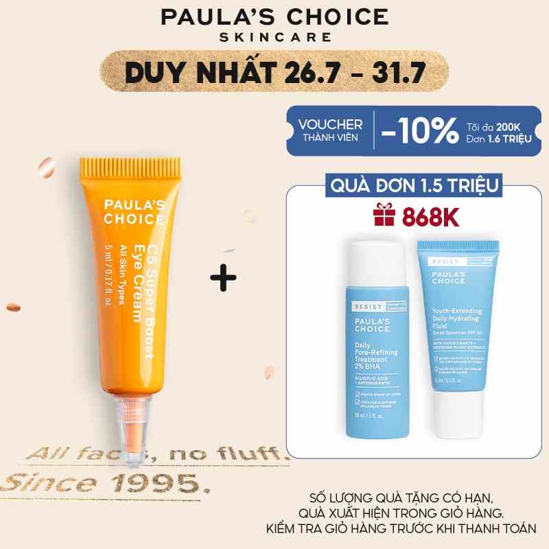 Kem mắt Vitamin C xóa mờ quầng thâm và giảm bọng mắt Paulas Choice C5 Super Boost Eye Cream 5ml 1017