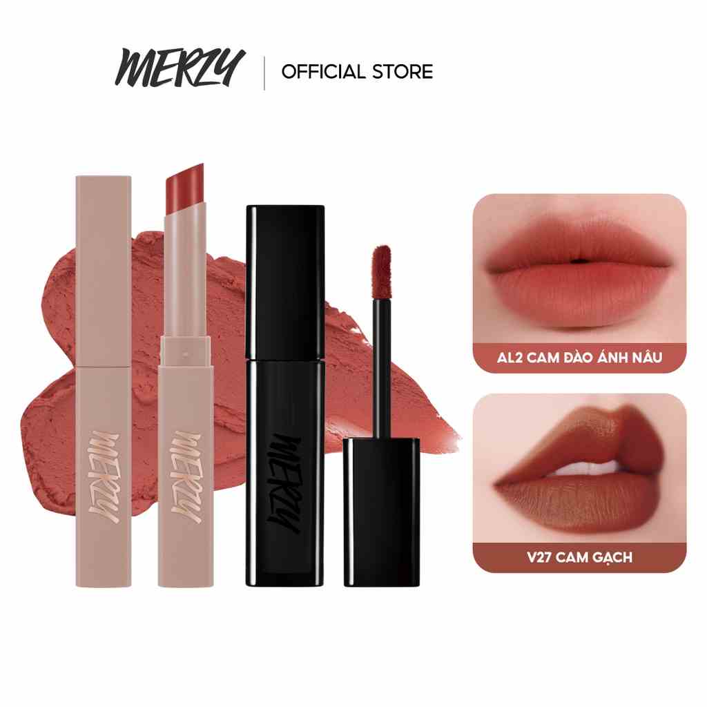 Combo 2 Son Thỏi Lì Merzy Academia Cotton Lipstick 1,8g + [Ver Noir] Son Kem Lì Merzy The First Velvet Tint 4.5g