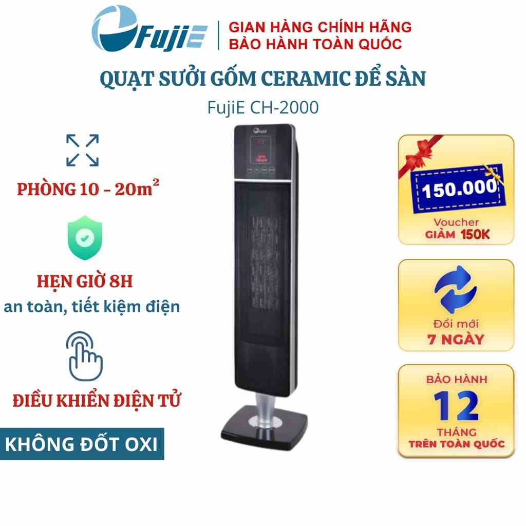 Quạt Sưởi Gốm Ceramic FujiE CH-2000, làm nóng nhanh, an toàn tiết kiệm điện, không khô da, không phát sáng