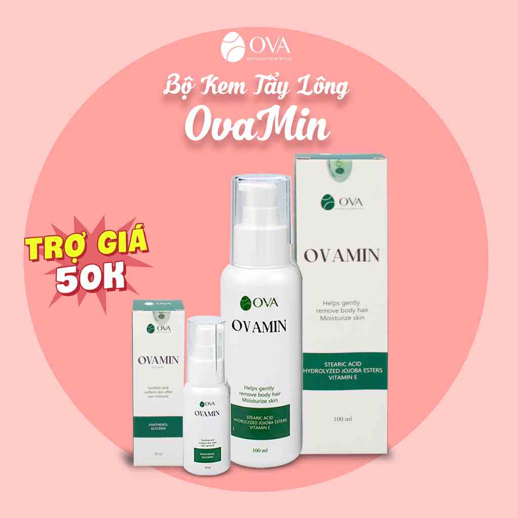 Kem tẩy lông không đau rát Ovamin 100ml, wax sạch lông nách, body, chân tay, vùng bikini trên cơ thể cho da nhạy cảm.