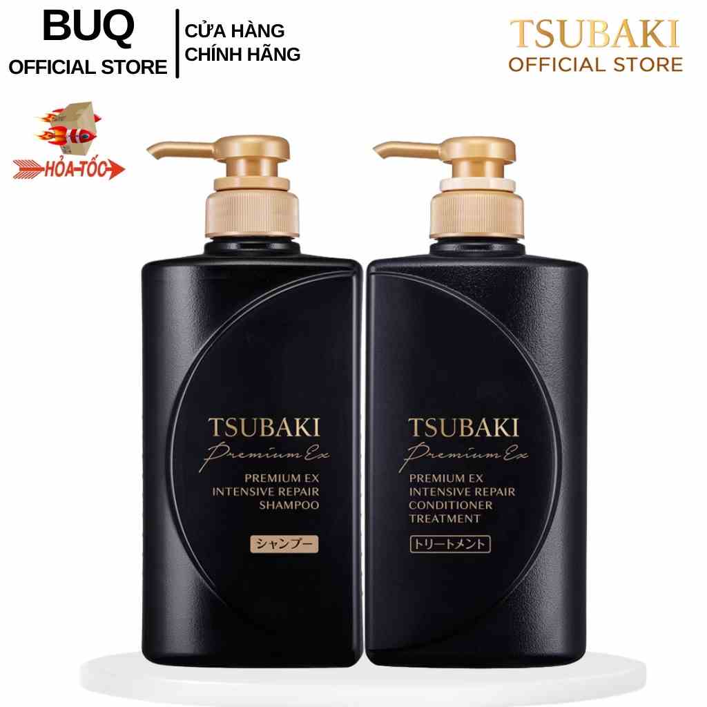 Bộ Dầu Gội Xả Tsubaki Đen Phục Hồi Tóc Hư Tổn Nặng Tsubaki Premium EX Intensive Repair Treatment 490ml/Chai