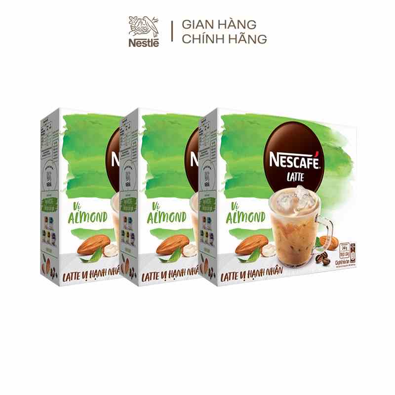 Combo 3 hộp Cà phê hòa tan NESCAFÉ Latte vị Hạnh Nhân BAO BÌ MỚI (hộp 10 gói x 24g)