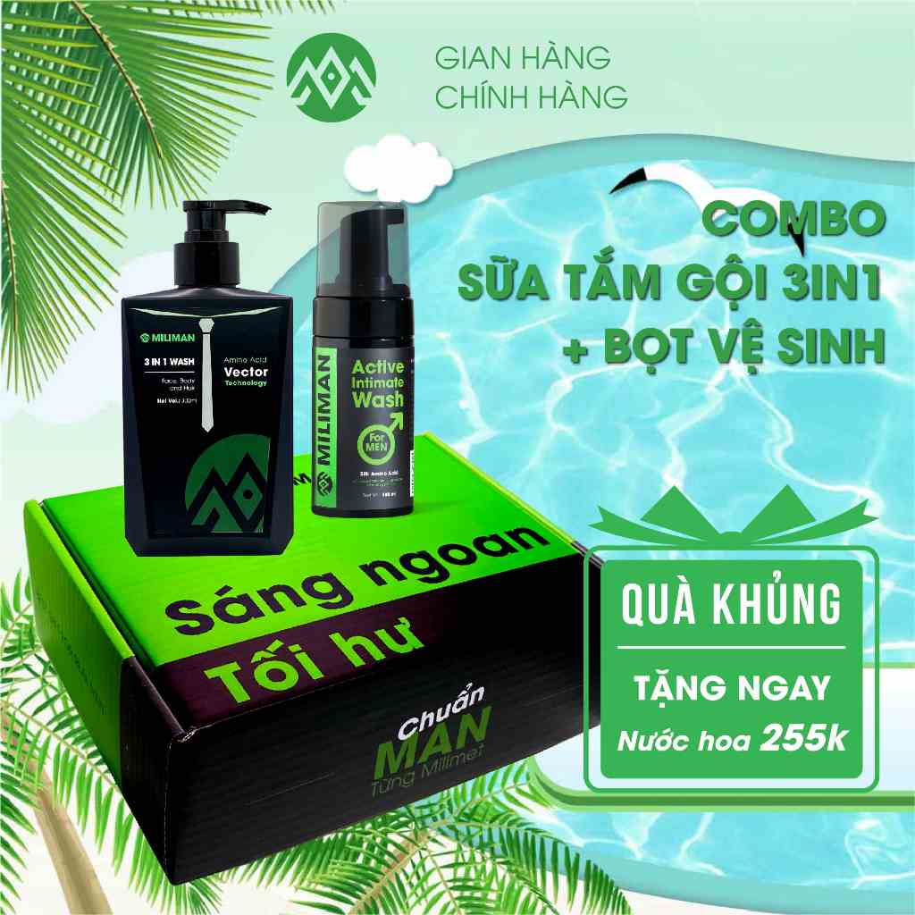 Combo Sáng Ngoan Tối Hư Gồm Sữa Tắm Gội 3 In 1 Và Bọt Vệ Sinh Nam Thương Hiệu MILIMAN