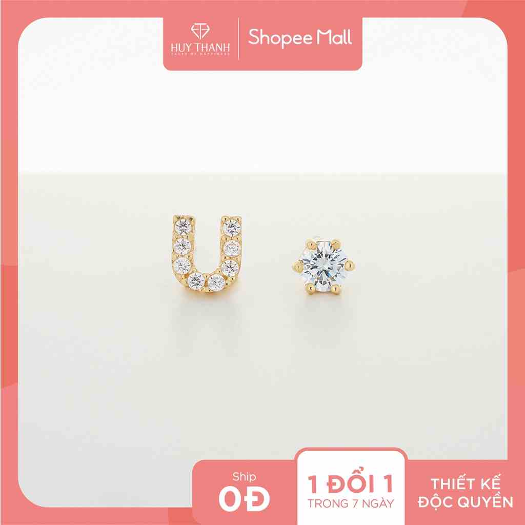 Bông Tai Vàng Vàng Hình Chữ U Thời Trang Gắn Đá CZ Cao Cấp Vàng Tây 14K BTAM117 Huy Thanh Jewelry