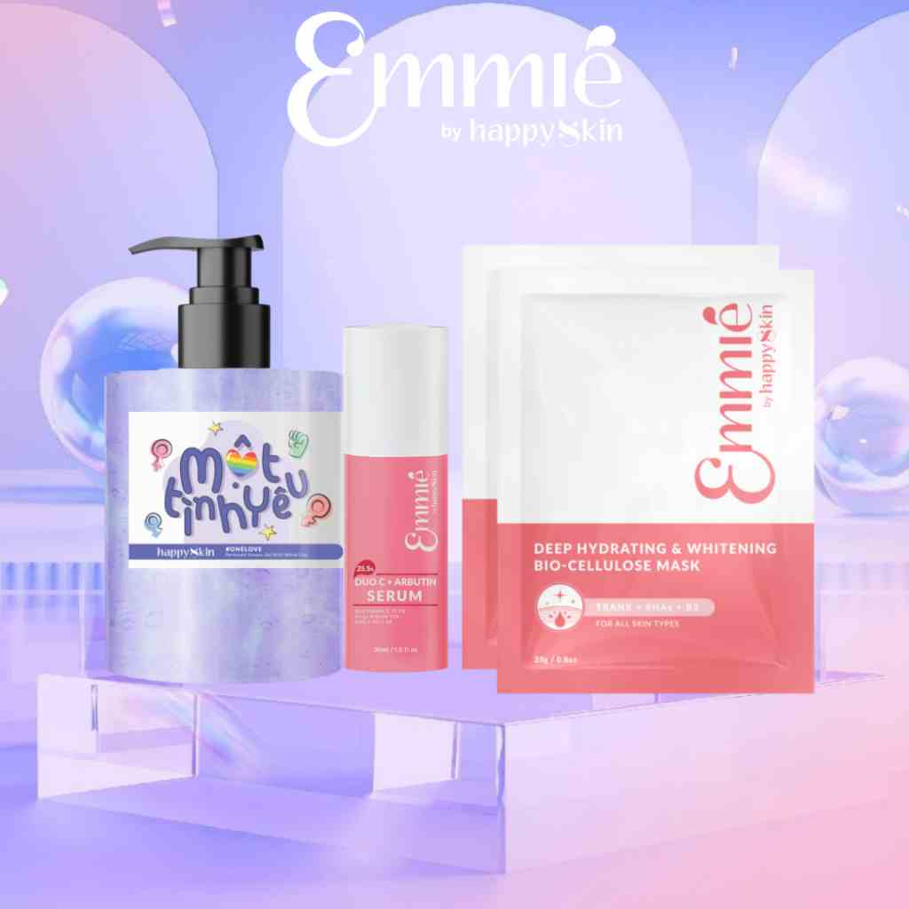 Trắng Xinh Rạng Ngời: Sữa Tắm Nước Hoa + 2 Masks Trắng Da + Serum C Emmié by HappySkin