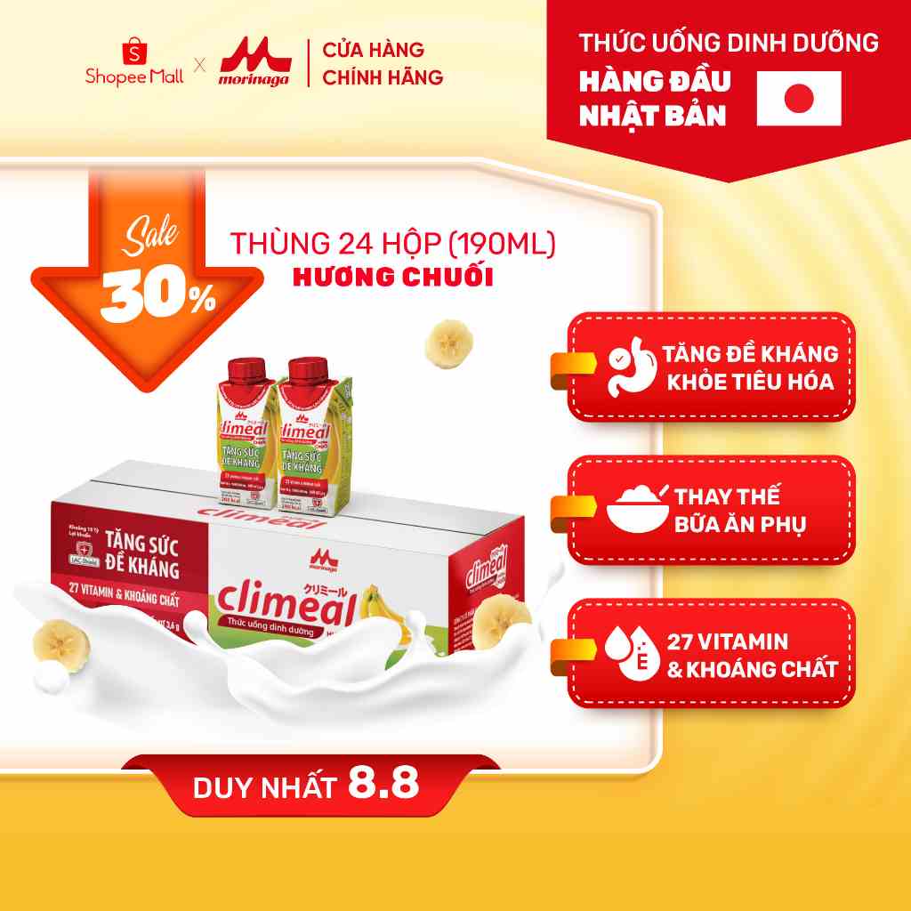 Climeal - Thức uống dinh dưỡng - Thùng 24 hộp 190ml - Hương chuối