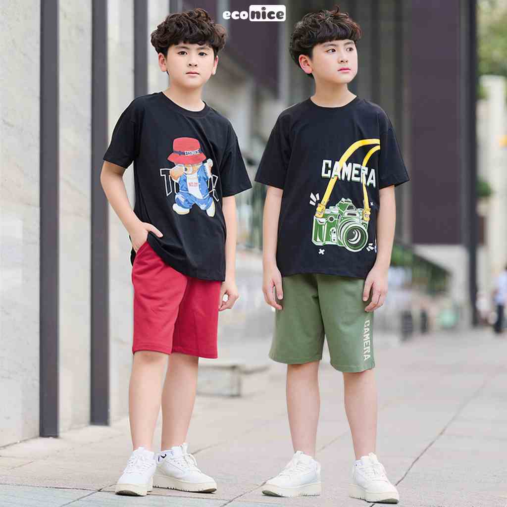 Đồ bộ quần áo thun cotton cho bé trai mặc mùa hè Econice Eco. Size đại trẻ em 2, 3, 4, 5, 6, 7, 8, 9, 10, 12 tuổi