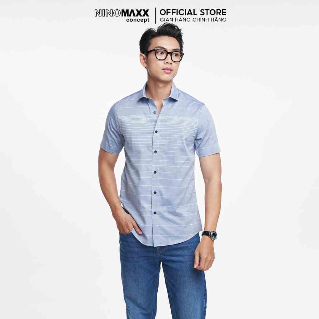 N&M Áo sơ mi sọc Nam tay ngắn slim fit kiểu dáng trẻ trung 2101088