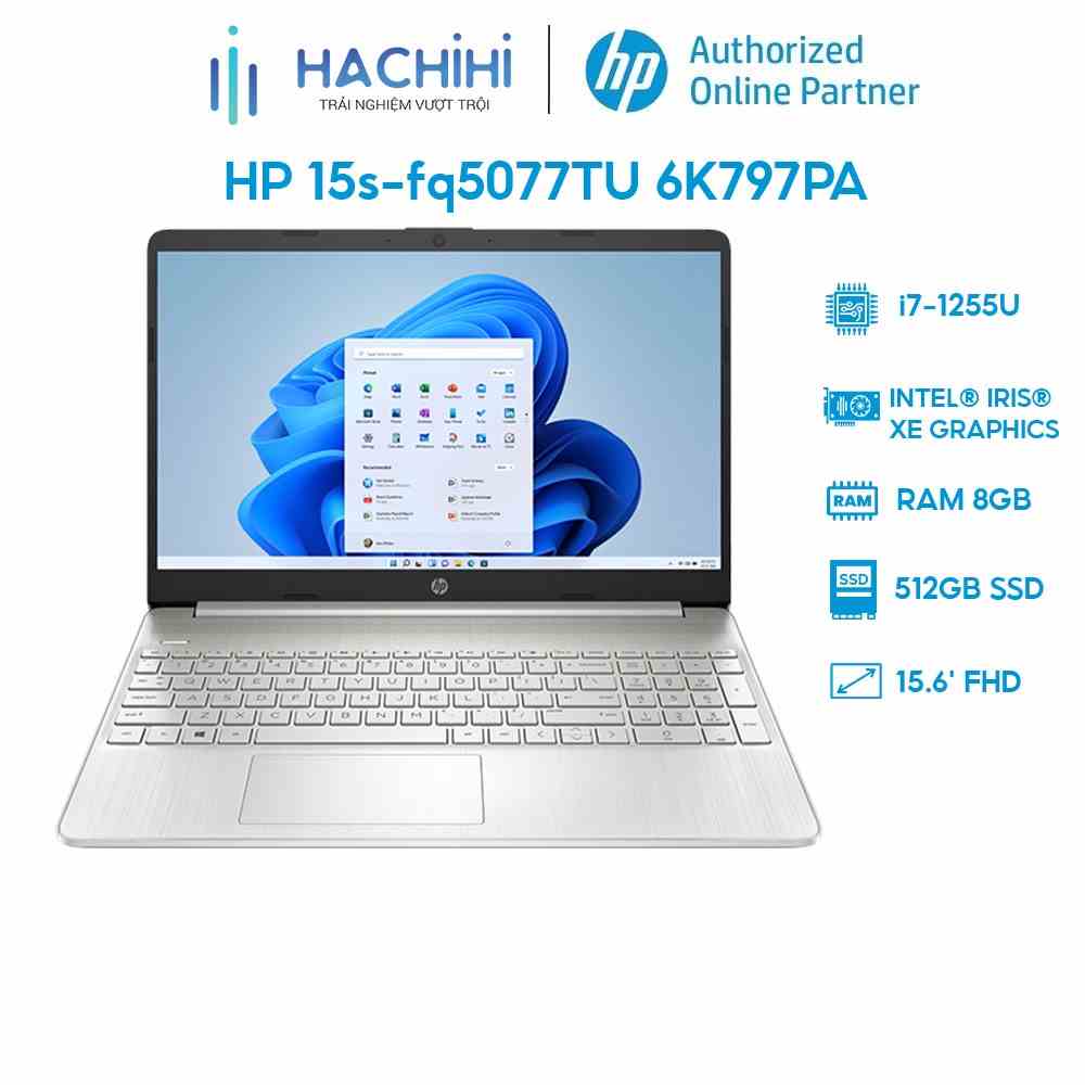 Laptop HP 15s-fq5077TU 6K797PA  i7-1255U | 8GB | 512GB |  15.6 FHD | Win 11