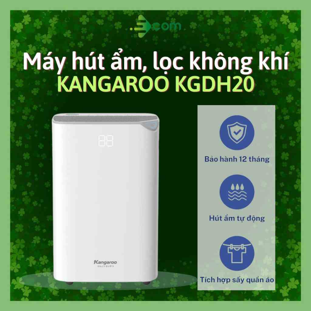 Máy hút ẩm Kangaroo KGDH20 ,hút ẩm, lọc không khí, sấy quần áo, bình chứa 2.5L phù hợp diện tích 30m2 – 40m2