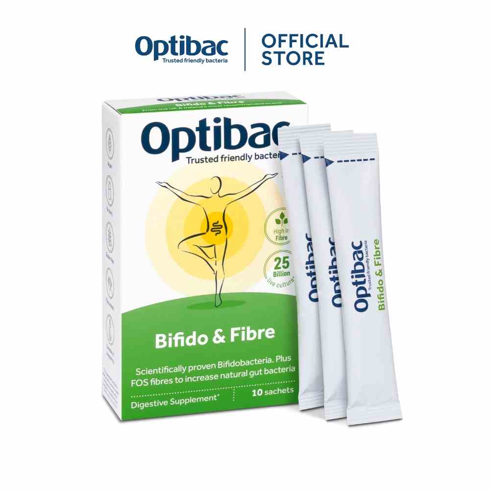 Men vi sinh Optibac Probiotics Bifido & Fibre, giảm táo bón và tăng chất xơ Hộp 10 gói