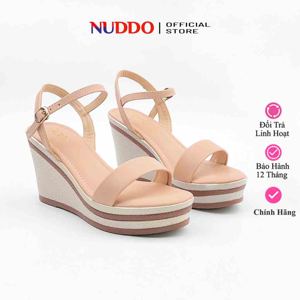 Giày sandal đế xuồng nữ siêu êm 9 phân, guốc nữ quai ngang hở mũi cao gót 9cm Nuddo _ N102X