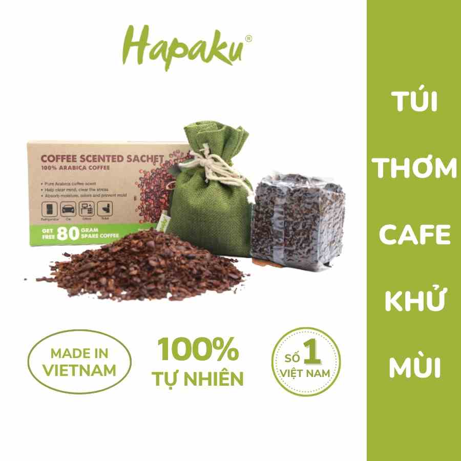 Túi Thơm Cà Phê Arabica HAPAKU Tự Nhiên, Rang Mộc Khử Mùi Ô Tô Phòng Ngủ Tủ Quần Áo Hút Ẩm Thư Giãn Túi Treo Trang Trí