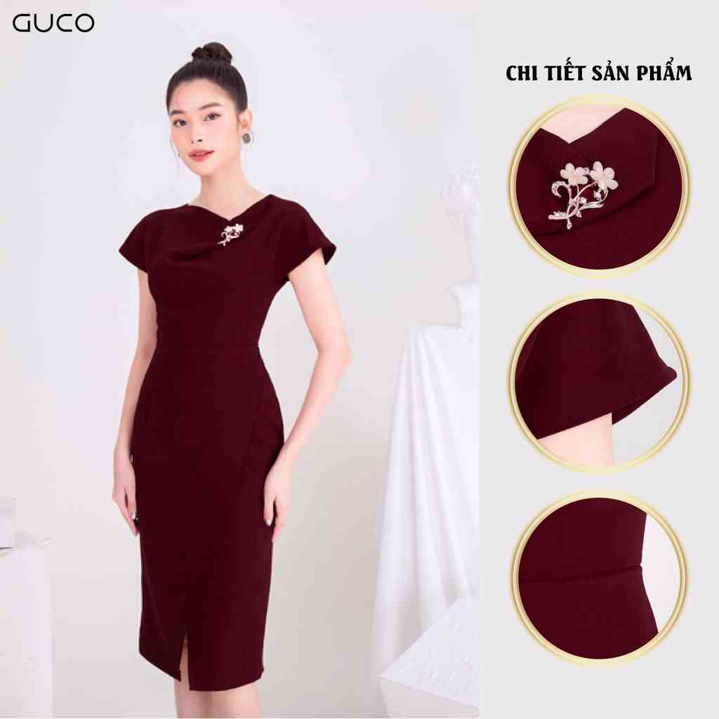 [Mã BMLTB200 giảm đến 100K đơn 499K] Đầm body dự tiệc cổ đổ đắp tà 3957 GUCO Đỏ