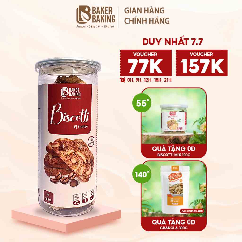 [Mã BMLTB200 giảm đến 100K đơn 499K] Bánh Biscotti ăn kiêng vị coffee Baker Baking 100-250g