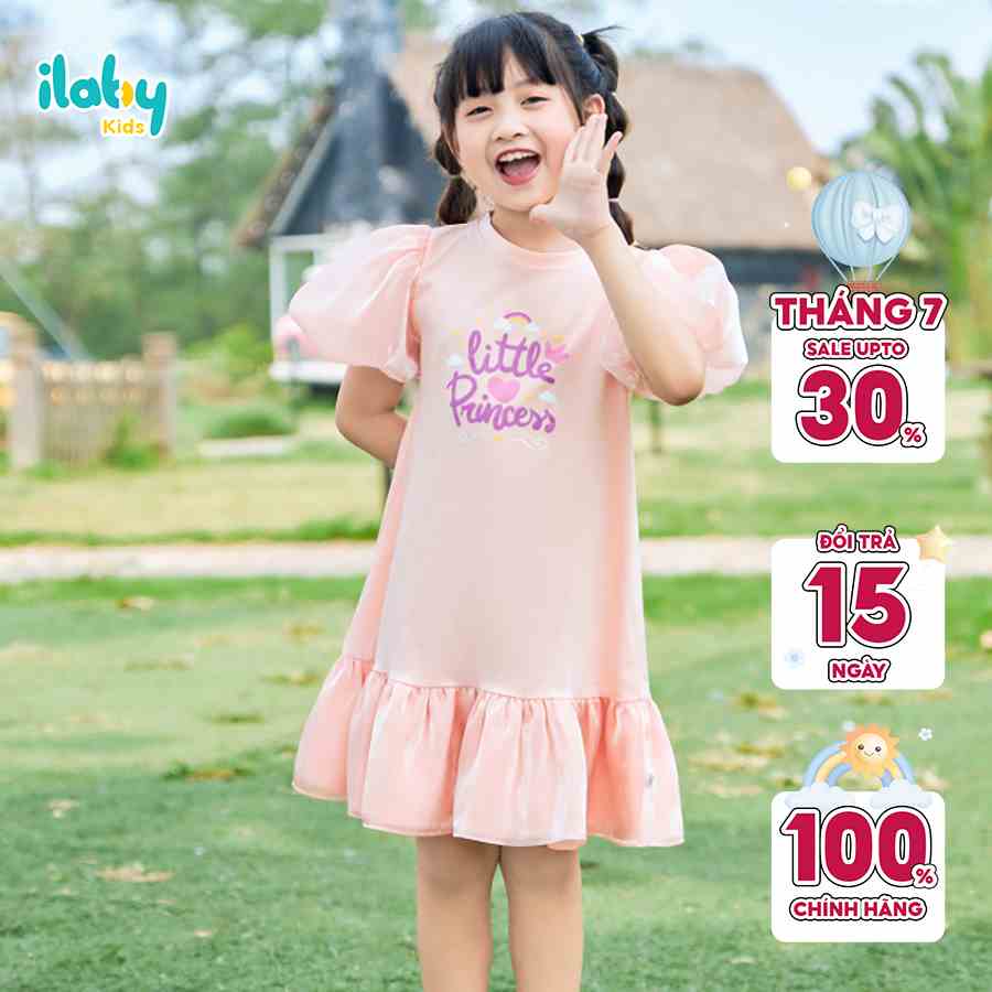 Váy thun bé gái ILABY phối tơ organza chất liệu thun cotton phối tơ mềm cho bé 2-11 tuổi [11IG1527C3DL]