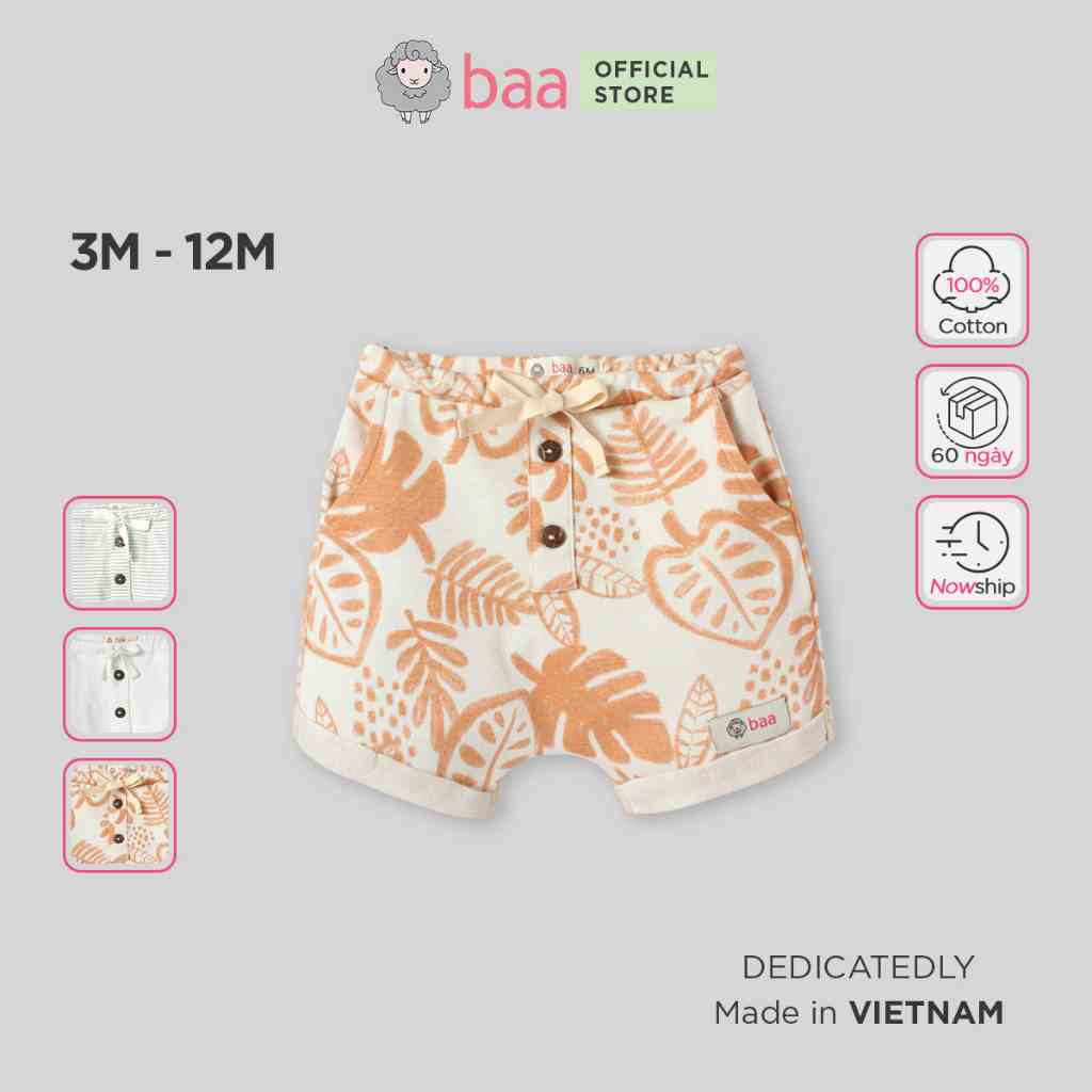 Quần bỉm vải sơ sinh cho bé trai, quần bỉm bé trai thun cotton BAA BABY cho bé từ 3 tháng - 12 tháng - B-BN-QU04N-01