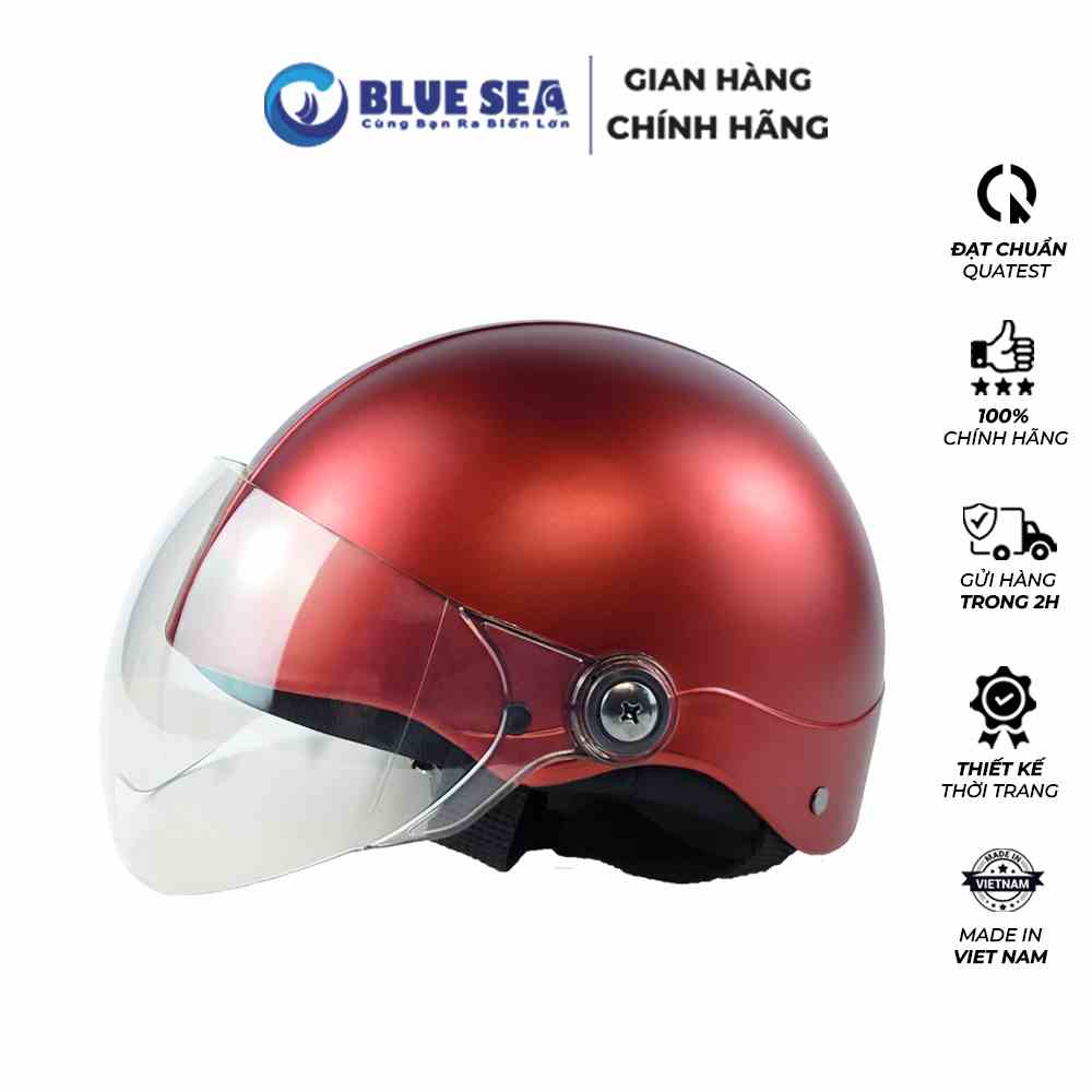 Mũ bảo hiểm 1/2 Nửa đầu BLUE SEA - A104K - Màu Đỏ Đô- FREESIZE - Có kính cao cấp - Chính hãng