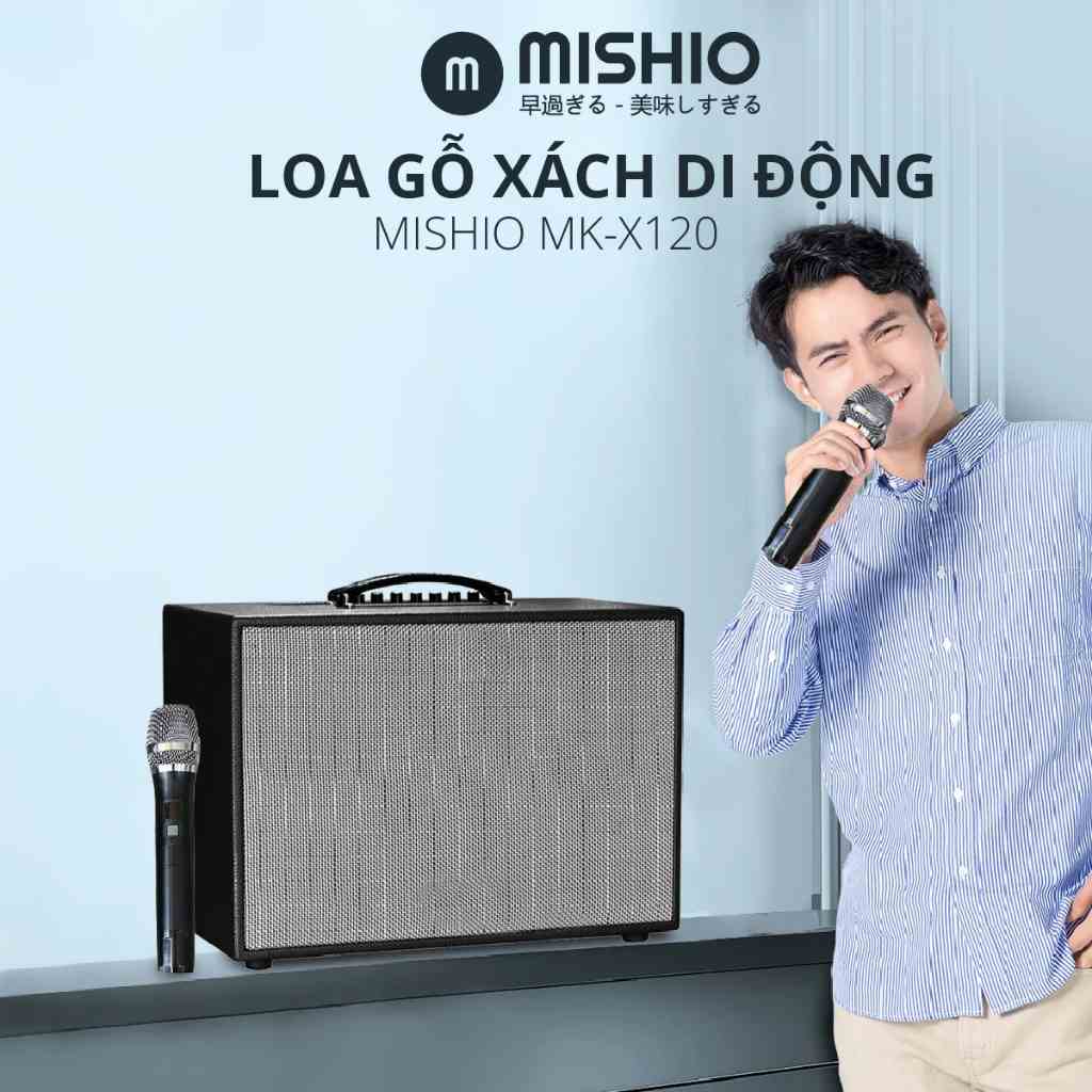 Loa gỗ di động Mishio MKx120 MKx125 tặng kèm 2 micro