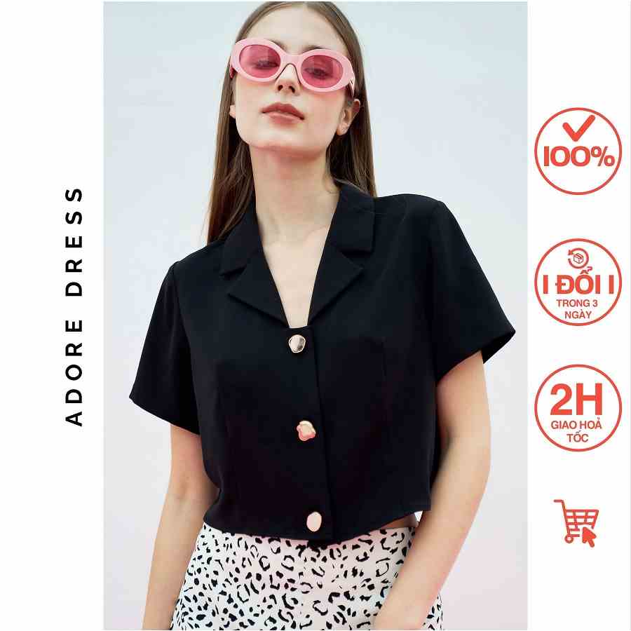 Áo sơ mi Tops tuytsy cổ 2 ve 3 khuy random 311TO1001 ADORE DRESS