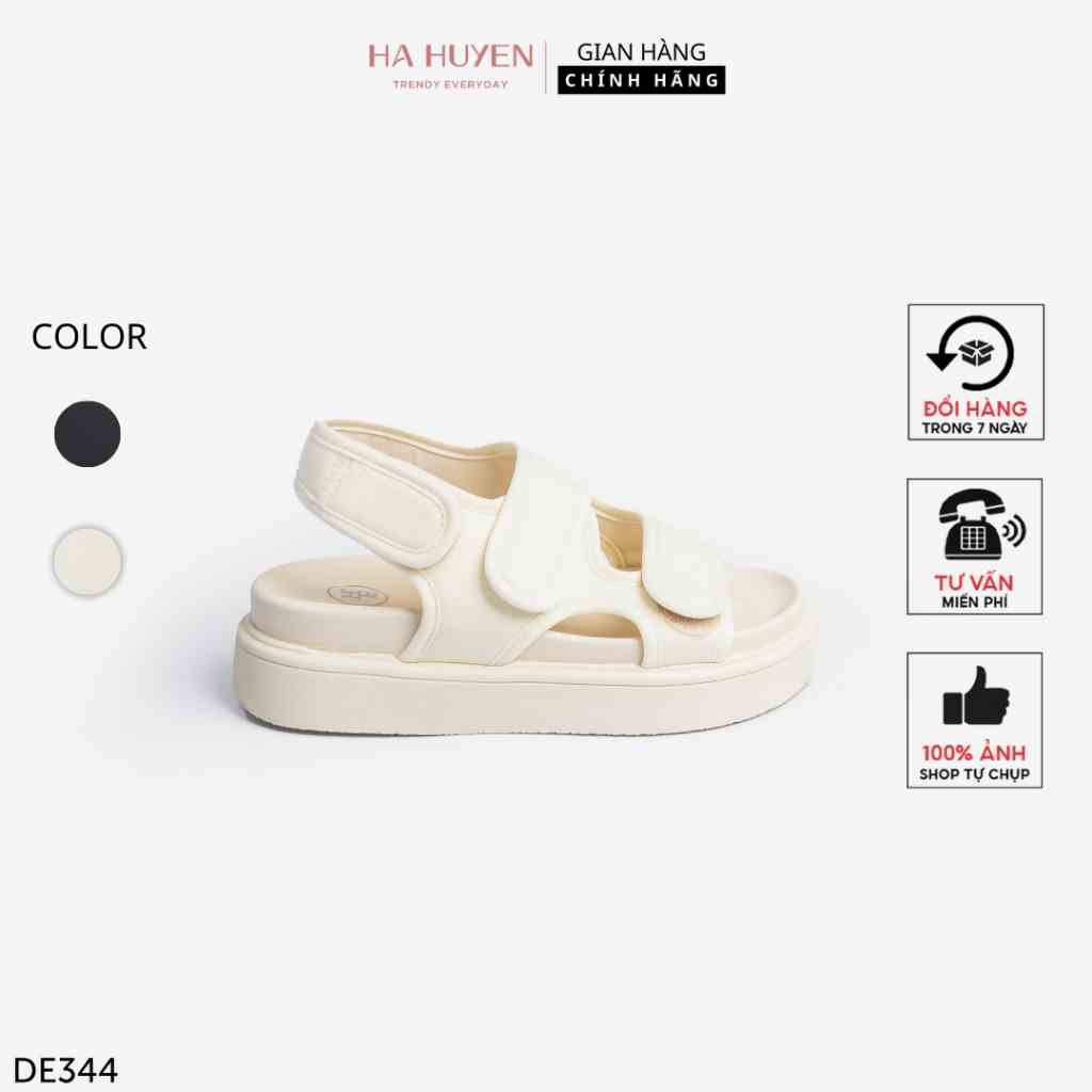 [Mã BMLTB200 giảm đến 100K đơn 499K] Dép Sandal nữ Hà Huyền Shoes 2 quai dán chất vải đế bằng cao 4 phân - DE344