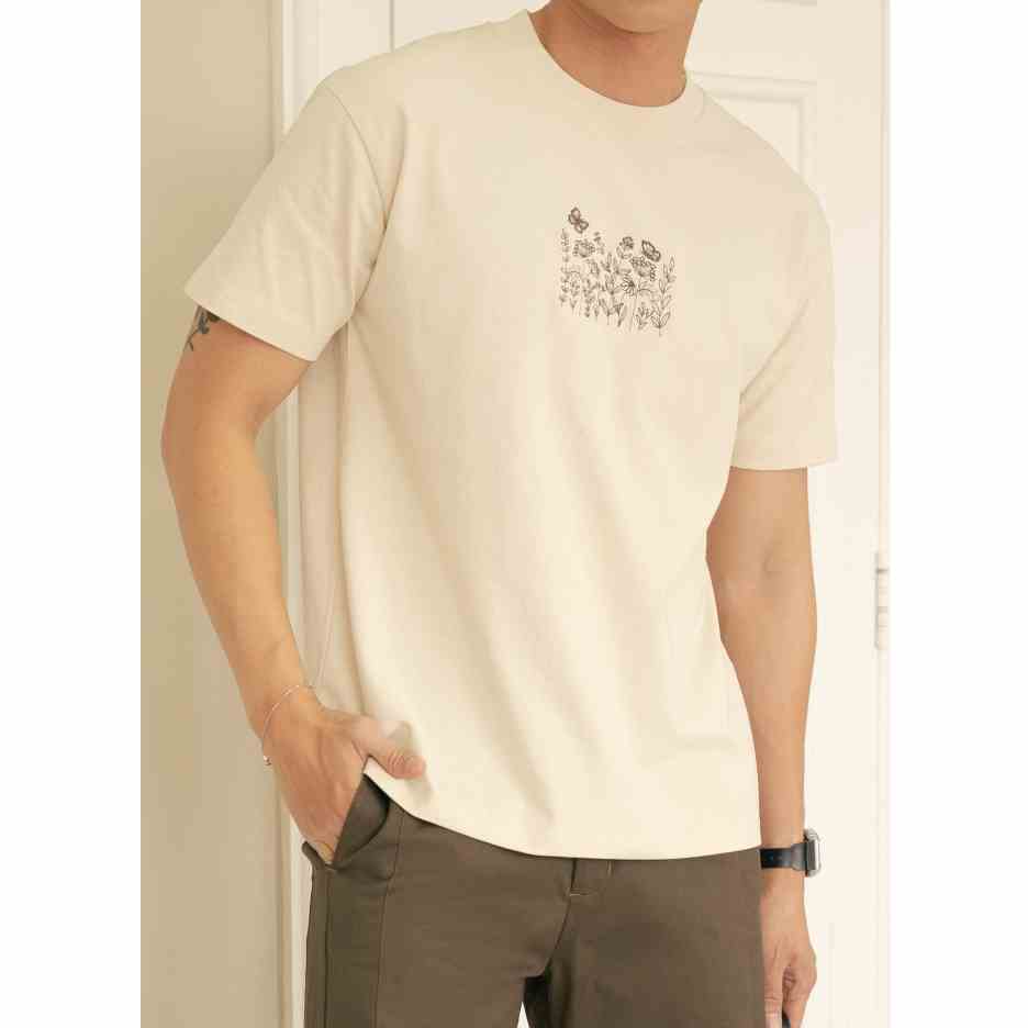 [Mã BYCO2224T giảm ngay 50K đơn 0K] Áo Thun Ngắn Tay Cổ Tròn Nam BY COTTON Flower Beige Tee