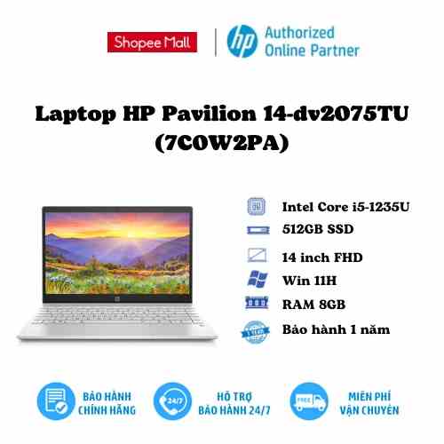 [Mã ELHP12 giảm 12% đơn 10TR] Laptop HP Pavilion 14-dv2075TU(7C0W2PA)/ Intel Core i5-1235U/RAM 8GB/512GB SSD