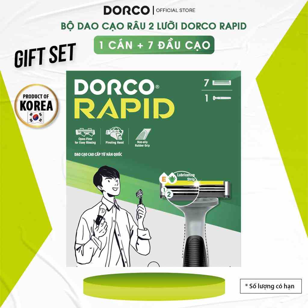 [Mã BMLTB35 giảm đến 35K đơn 99K] Bộ Dao Cạo Râu 2 Lưỡi Dorco Rapid Gồm 1 Cán 7 Đầu Cạo