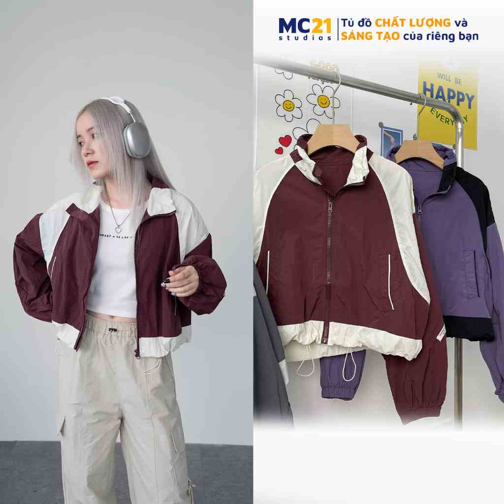 Áo khoác gió MC21.STUDIOS dáng croptop oversize jacket Unisex Ulzzang Streetwear Hàn Quốc form rộng chất xịn A3639