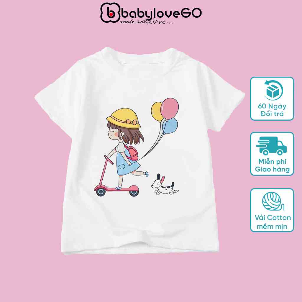 Áo thun cộc tay cho bé BabyloveGO áo in hình bé gái đáng yêu chất cotton mềm mịn