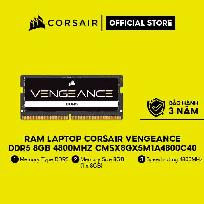 Bộ nhớ trong Corsair cho laptop DDR5,4800MHz 8GB 1x8GB SODIMM,Black PCB,1.1V/CMSX8GX5M1A4800C40