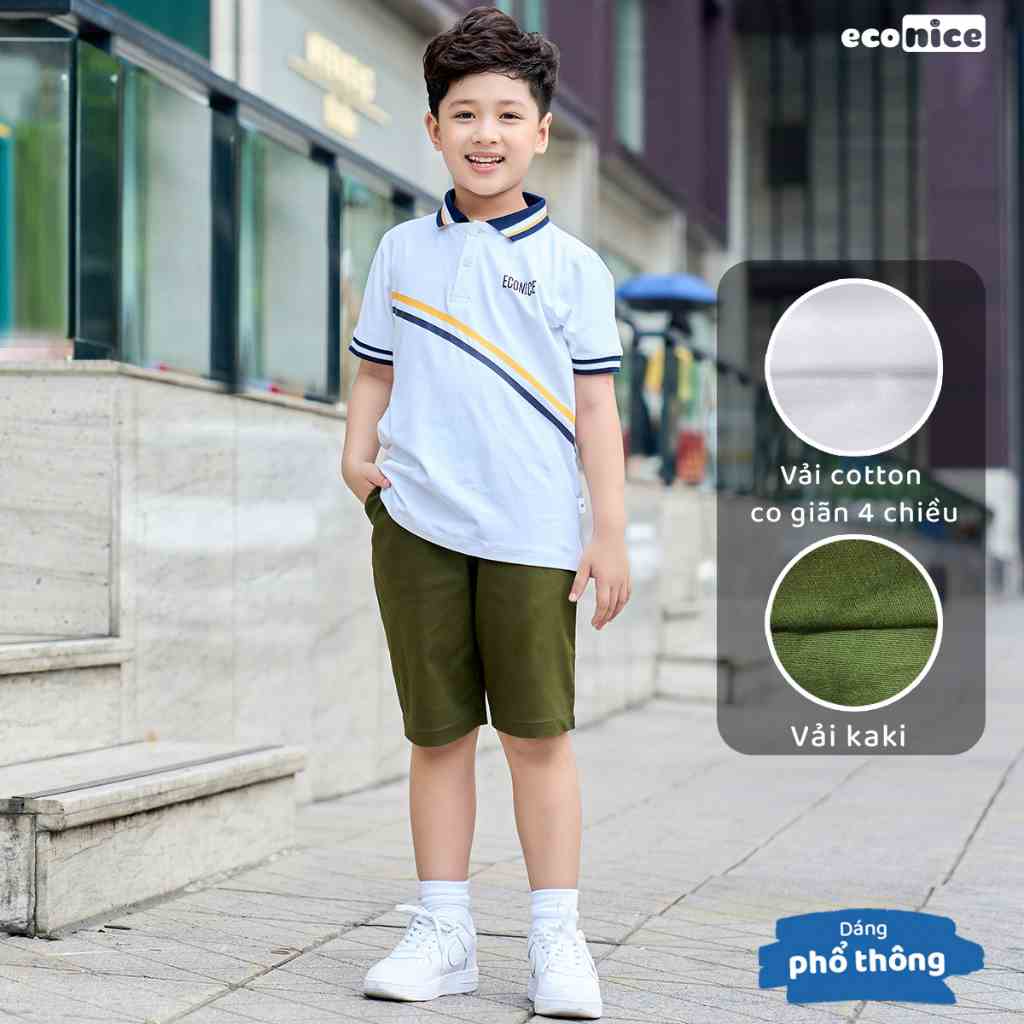 Bộ quần áo thun phông polo cho bé trai style Hàn Quốc Econice A100-Q20 . Size đại trẻ em 5, 6, 8, 10, 11,12 tuổi