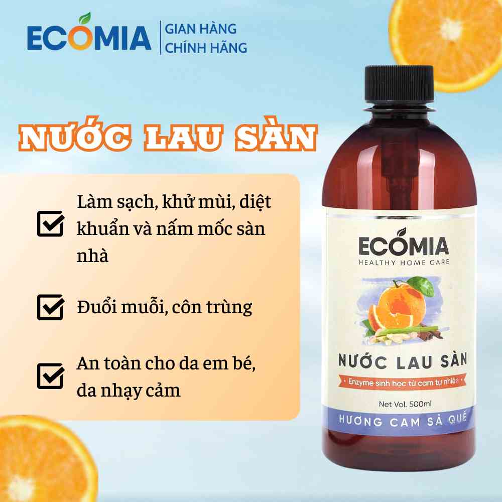 Nước Lau Sàn Enzyme Hữu Cơ chiết xuất Thiên Nhiên Khử mùi, Đuổi Ruồi,Muỗi Hương Cam Sả Quế - Ecomia